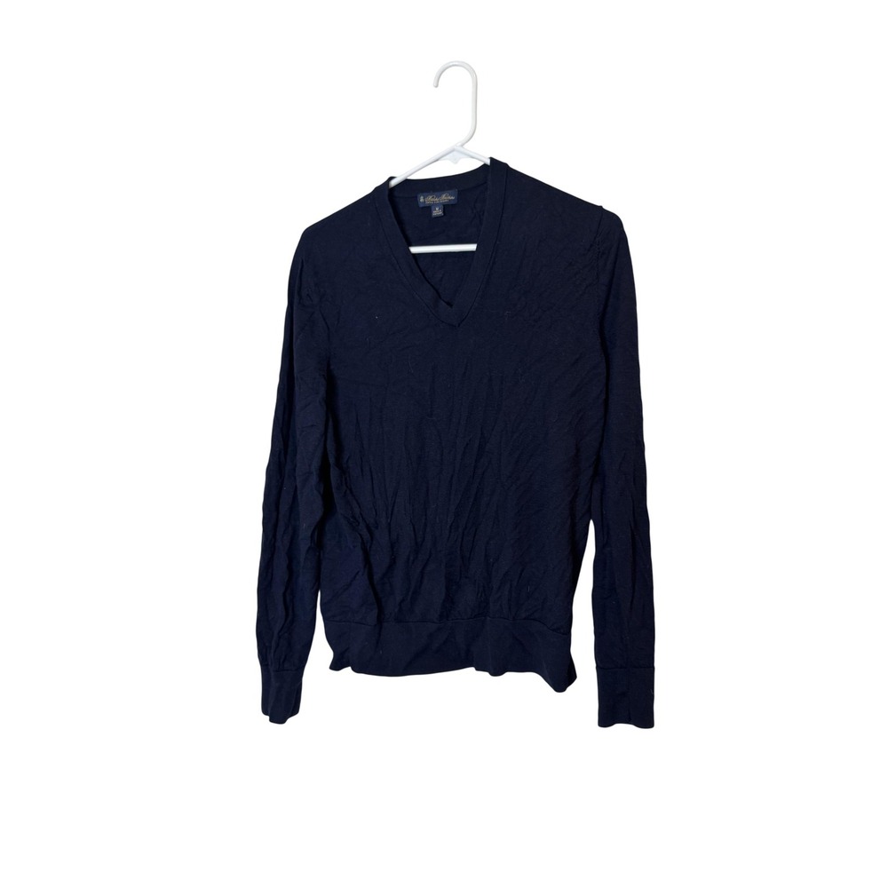 Brooks Brothers‎ Sweater Mens Medium Navy Extra Fine Merino Wool V Neck Knit